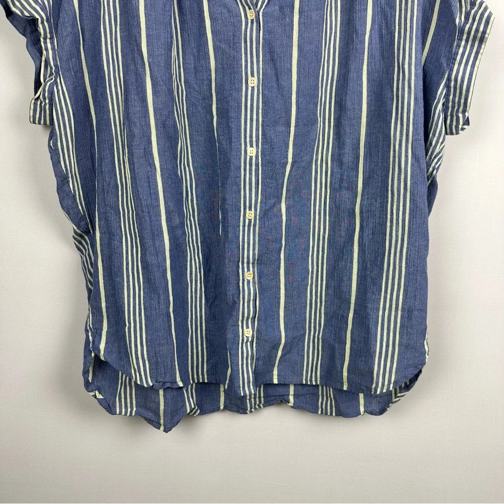 MADEWELL Central Shirt Stripe Crinkle Cotton Button Down Shirt Blue Stone - Picture 6 of 12
